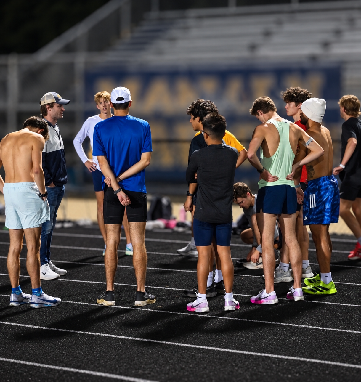 Presley Martin coaching a group of runners on the track